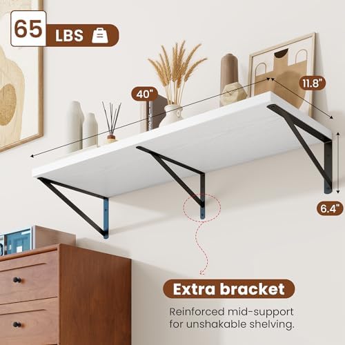 Deep Wall Shelves 40"W x 12"D Engineered Wood Floating Shelves - Image 3