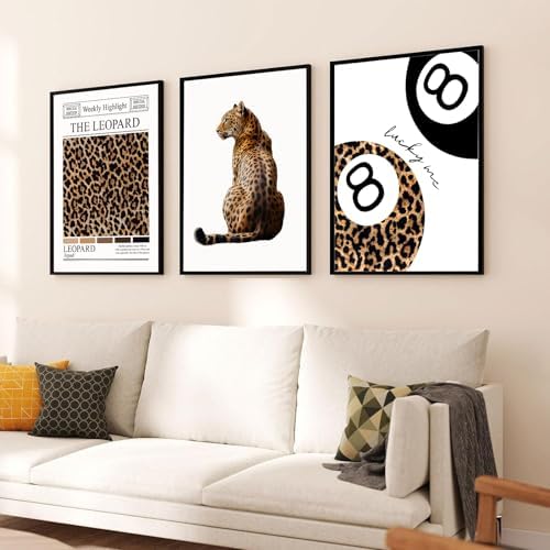 Set of 3 Trendy Leopard Wall Art Funky Lucky 8 Ball Posters Prints Preppy Room - Image 6