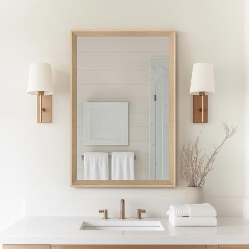 Oak Wood Effect Framed Wall Mirror, 20x30 Rectangle Mirror by Ultrue