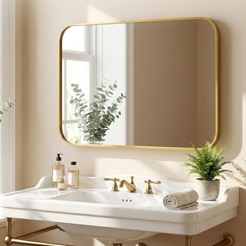 30x36 Inch Antique Gold Rounded Rectangle Bathroom Vanity Mirror - Image 6