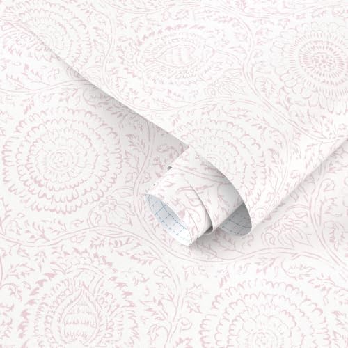 Ismoon Pink Wallpaper Peel and Stick Boho Floral Contact Paper 17.3x196in by Ismoon