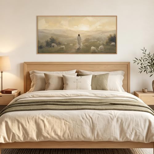 HLNIUC Vintage Jesus Lamb Framed Canvas Wall Art, Abstract Christian Bible - Image 5