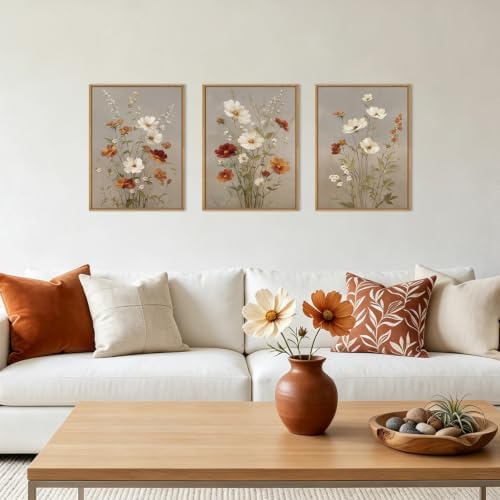 BINCUE Vintage Flower Wall Art Canvas Rustic Wildflower Artwork Neutral - Image 2