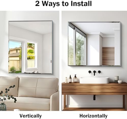 CILIBER Beveled Mirror, 30x36 Frameless Beveled Bathroom Mirrors - Image 6