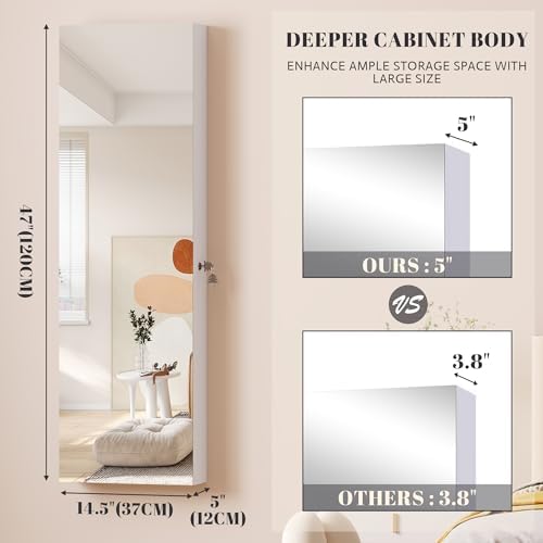 Vlsrka 47.2" LED Jewelry Cabinet, Wall Mounted Jewelry Mirror Organizer - Image 2
