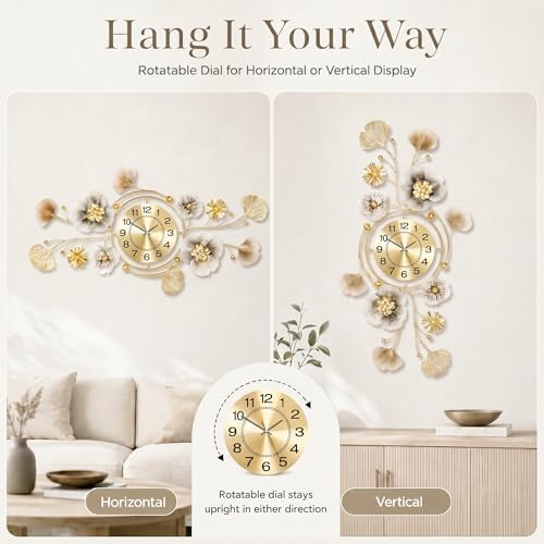 33" 3D Ginkgo Wall Clock with Sculpted Metal Leaves - Image 6