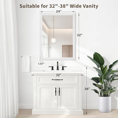 White Wood Effect Framed Wall Mirror, 24x32 Rectangle Mirror - Image 2