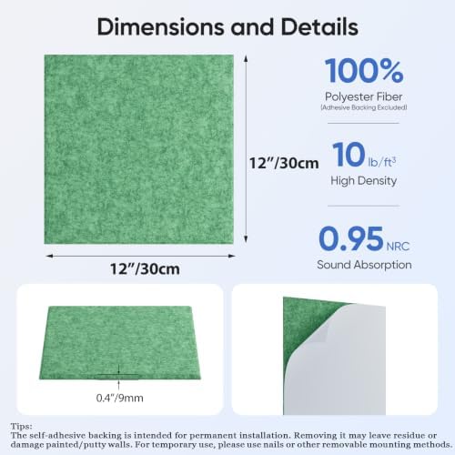 Square Acoustic Panels, 12 Pack Self-Adhesive Sound Panels - Image 3