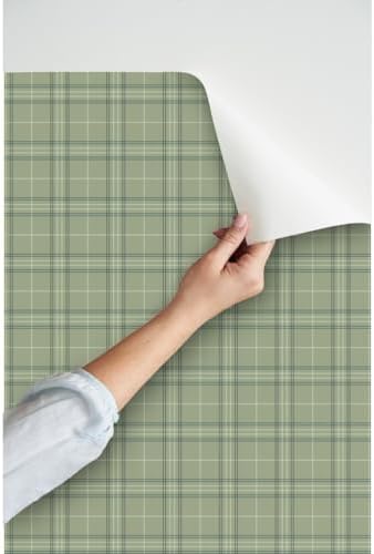 Spoonflower Sage Green Plaid Peel and Stick Wallpaper - Image 3
