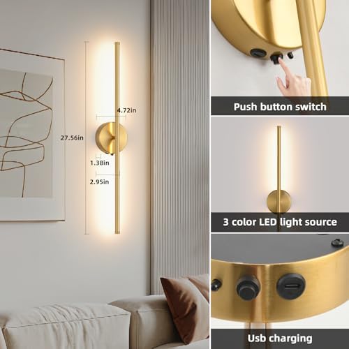 Wall Sconces Battery Operated Set of Two, 27.6 Inch Dimmable USB Rechargeable - Image 5
