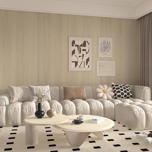 Boobest 196 x 24 Inch Wide Beige Cherry Wood Wallpaper Peel and Stick - Image 5