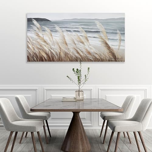 Plant Wall Art Nature Wall Art Reed Seascape Canvas Painting Wall Decor Framed - Image 3