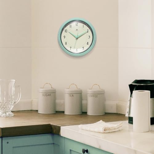 Infinity Instruments Retro Round Metal Wall Clock, Pastel Green - Image 2