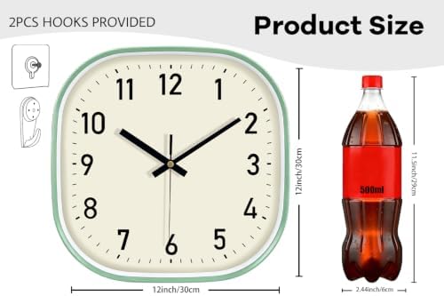 12" Square Analog Wall Clock, Silent Clock - Image 3