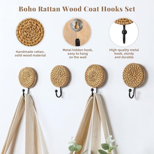 Colingmill 4 Pcs Boho Rattan Wall Hooks, Woven Towel Hooks Decor - Image 4