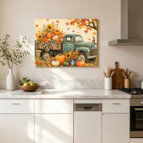 Fall Farmhouse Large Wall Art Vintage Truck Pumpkins Sunflower Maple Leaf - Image 5