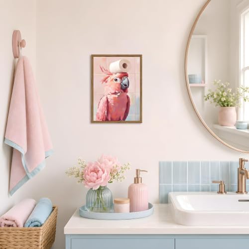 Funny Pink Cockatoo Bathroom Wall Art, Cute Bird Toilet Paper Wall Decor - Image 4