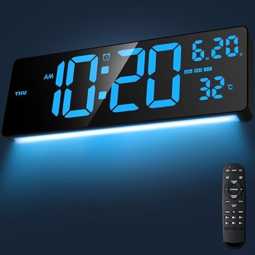 16.5" Digital Wall Clock, 6-Color Dimmable Night Light by Xflyee