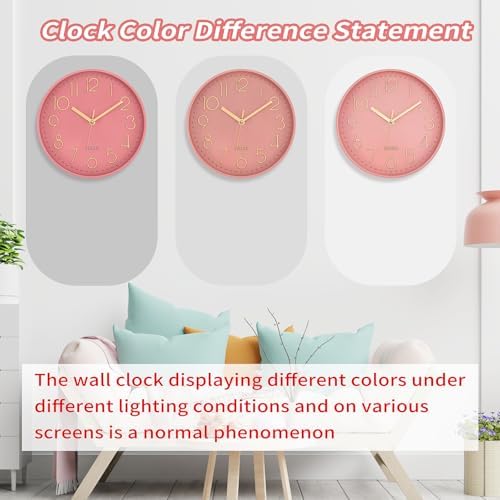 Lumuasky Pink Wall Clock Modern Battery Operated Analog Small Cute Silent - Image 6