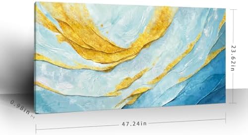 Nicetop Modern Large Abstract Blue and Yellow Canvas Wall Art48X24In - Image 3