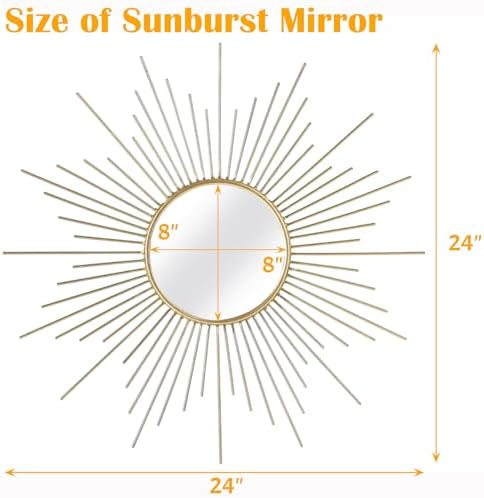 24'' Large Gold Sunburst Mirror, Metal Starburst Mirrors, Mid-Century Modern - Image 4