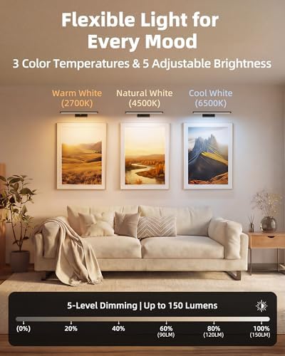 EZVALO Picture Light for Wall, 4800mAh 16'' Rechargeable Wireless IR Remote - Image 6
