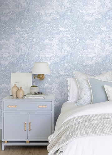Dimoon 17.3" X 78.7" Peel and Stick Wallpaper Blue White Modern Forest Floral - Image 3