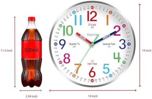 Roymnie 14" Wall Clock for Kids Learning Silent Battery Operated Teaching - Image 5
