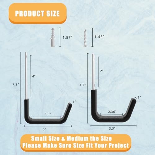 Heavy Duty Garage Utility Hooks, Wall Mount Ladder Hangers, 2S 2M - Image 2