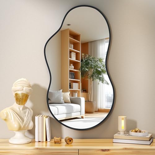 Hasipu 35"x20" Irregular Wall Mirror Black Asymmetrical Mirror by Whatssuitableisthebest