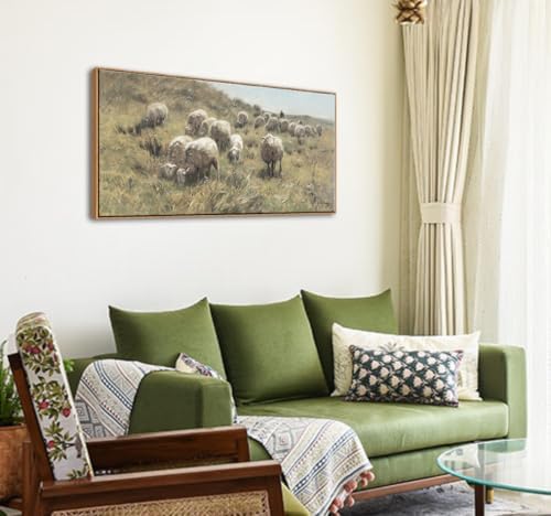 Farmhouse Framed Wall Art, Vintage Sheep on the Dunes Picture, 20x40 Inch - Image 4