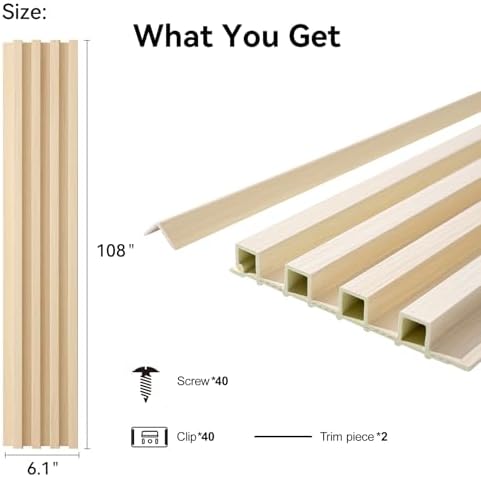Slat Wall Panel 8-Pack, 108’’x6.1’’, Natural Wood - Image 2