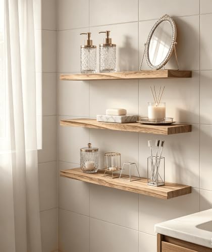 Light Wood Floating Shelves for Wall Shelf 17 Inch Set of 6 - Image 2
