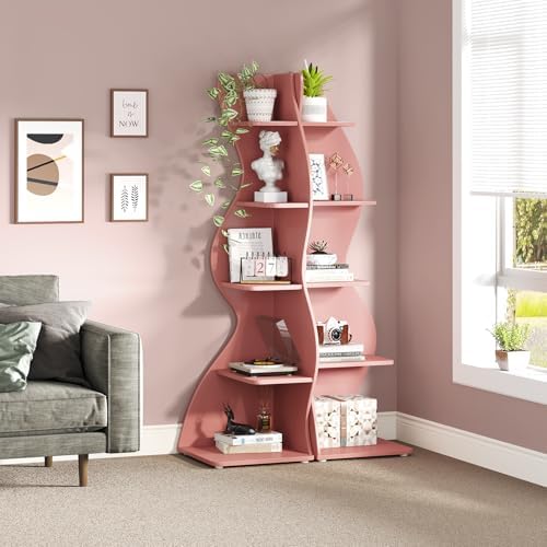 Tribesigns Corner Shelf, Modern 5-Tier Wall Corner Bookshelf, Stylish Corner - Image 4