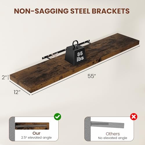 Vivelove Deep Floating Shelves 55x12” Set of 2, Rustic Brown - Image 3