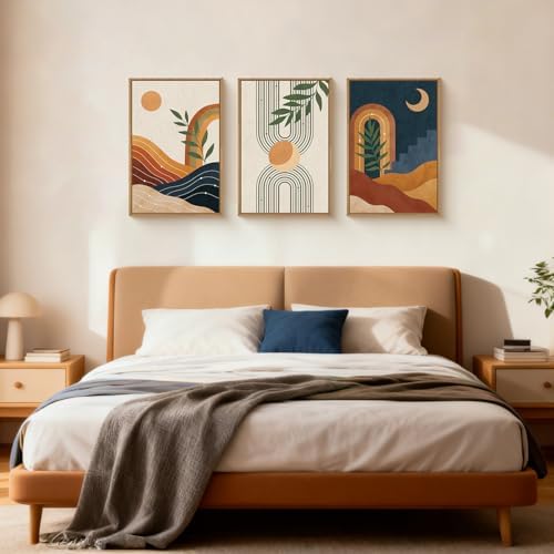 FWIEXA Vintage Boho Nature Framed Canvas Wall Art Set of 3, Minimalist - Image 3