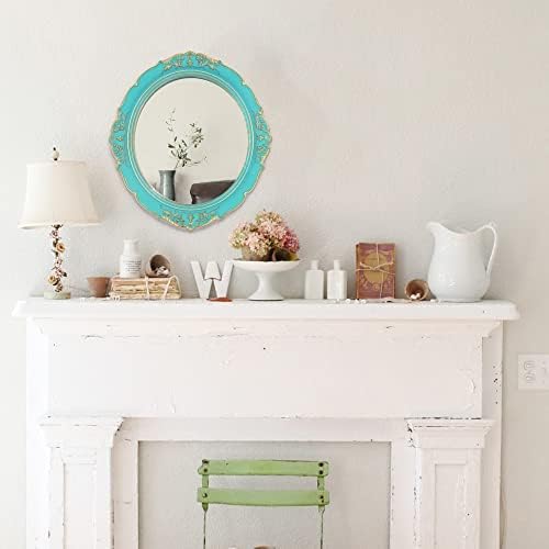 Eaoundm 13.1 x 14.8 inchs Decorative Wall Mirror, Oval Blue Plastic Frame - Image 3