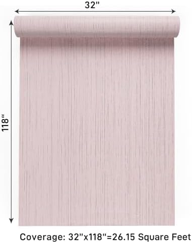 VaryPaper 32''x118'' Pink Grasscloth Peel and Stick Wallpaper Pink Contact Paper - Image 7