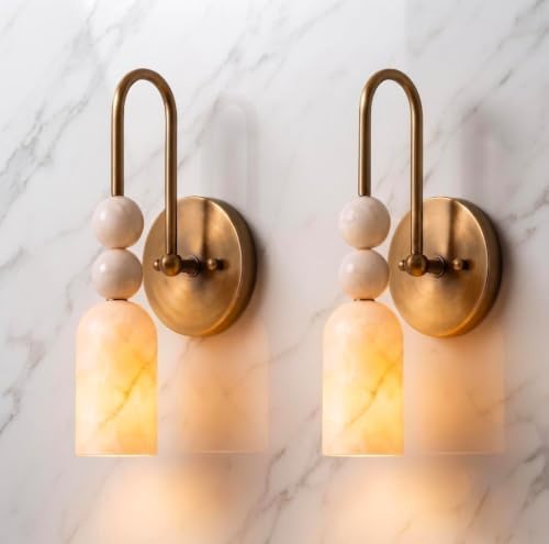 Alabaster Wall Sconce with Brass Finish - Image 2
