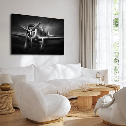 Large Propeller Aircraft Wall Art Black and White Airplane Bedroom Wall Decor - Image 2
