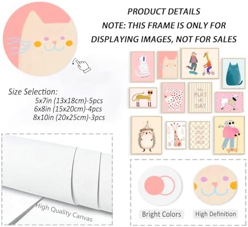 Aroutde 12Pcs Pink Kids Canvas Wall Art, Cartoon Animals Playroom Wall Decor - Image 2