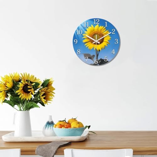 XFM Sunflower Glass Wall Clock 12 Inch Blue Yellow - Image 2