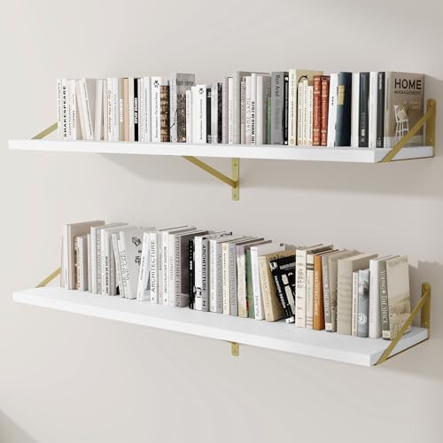 Deep Wall Shelves 55"W x 12"D Engineered Wood Floating Shelves by Venusmiles