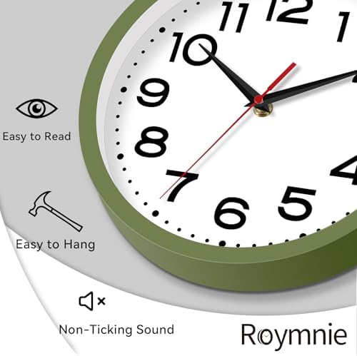 Roymnie 8 Inch Small Wall Clock, Battery Operated Silent Non Ticking Green - Image 7