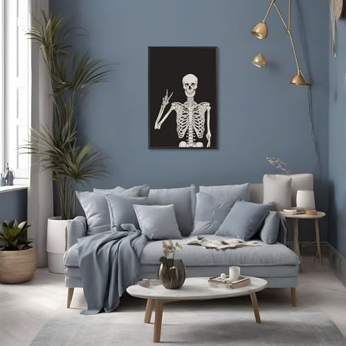 Funny Black Skeleton Canvas Wall Art Spooky Decor Halloween Poster High Hand - Image 6