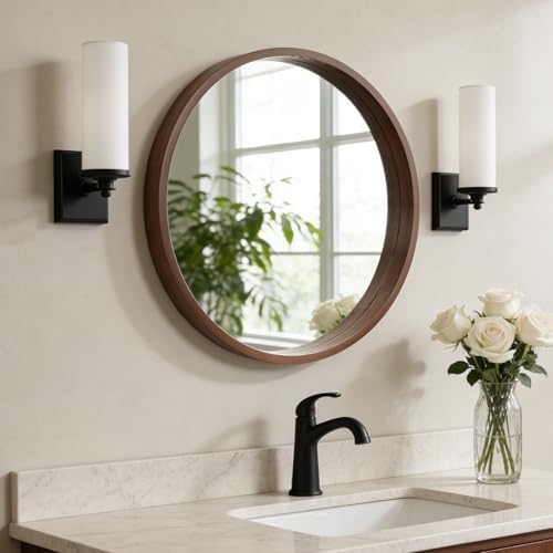 WallBeyond 24 Inch Round Wood Mirror, Circle Wooden Frame Wall Mirror by WallBeyond