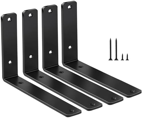 4 Pack - L 8" x H 6" x W1.5, 5mm Thick Black L Shelf Bracket, Iron Shelf by MHMYDZ