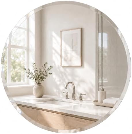 24 Inch Round Frameless Beveled Wall Mirror by Pocetry