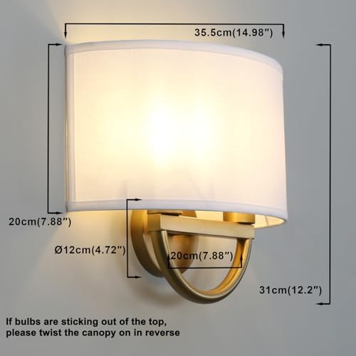 Yosoan 2-Light White Fabric Cloth Brass Wall Sconce Stairwell Fixture Light - Image 2