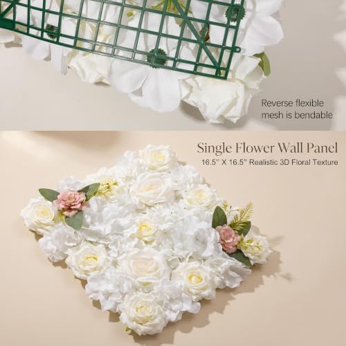 Flower Wall Backdrop, 12 Panels, 16.5x16.5 Inch, Ivory White - Image 4